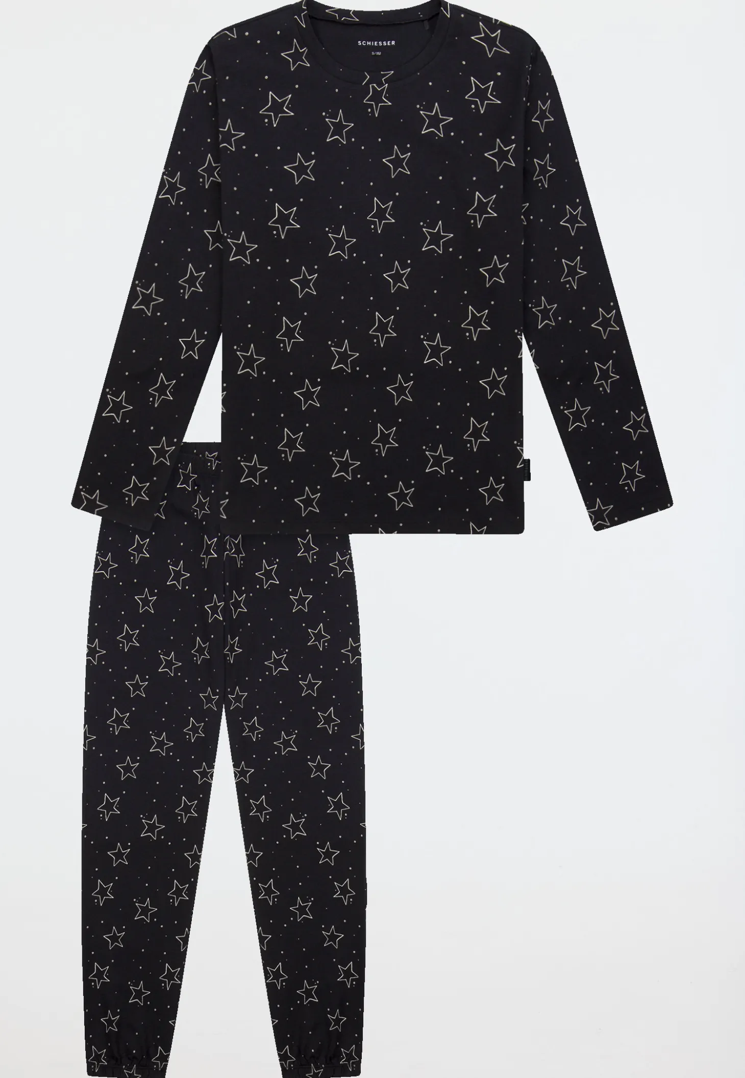 Schlafanzug lang Bündchen Sterne schwarz - Teens Nightwear