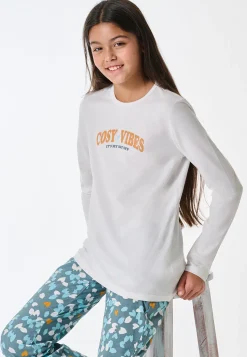 Schlafanzug lang floral gemustert off-white - Teens Nightwear