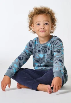 Schlafanzug lang Frottee Bündchen Dinos mineral - Kids Nightwear