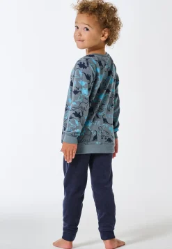 Schlafanzug lang Frottee Bündchen Dinos mineral - Kids Nightwear