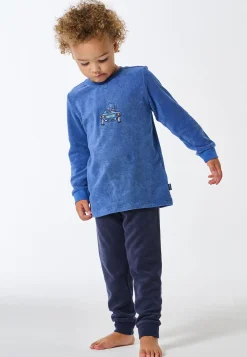 Schlafanzug lang Frottee Bündchen Fuchs blau - Kids Nightwear