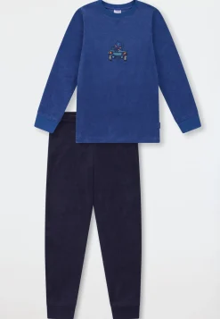 Schlafanzug lang Frottee Bündchen Fuchs blau - Kids Nightwear