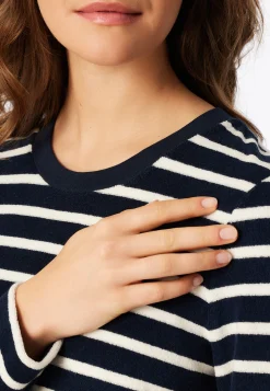 Schlafanzug lang Frottee Bündchen Ringel nachtblau - Casual Essentials