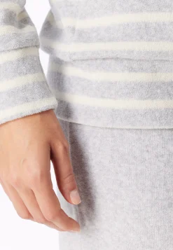 Schlafanzug lang Frottee Bündchen Ringel silbergrau-meliert - Casual Essentials