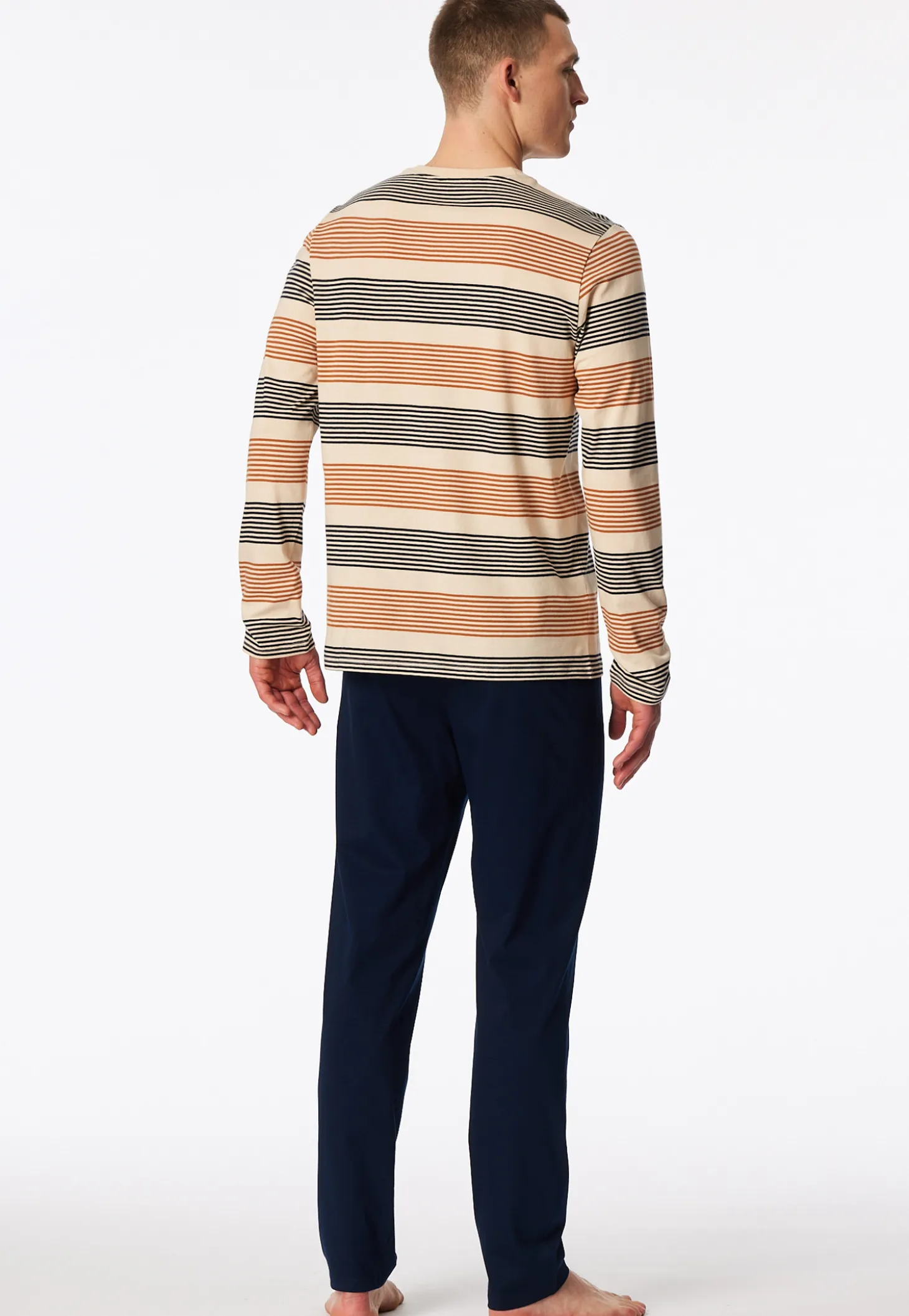 Schlafanzug lang geringelt braun - Casual Nightwear