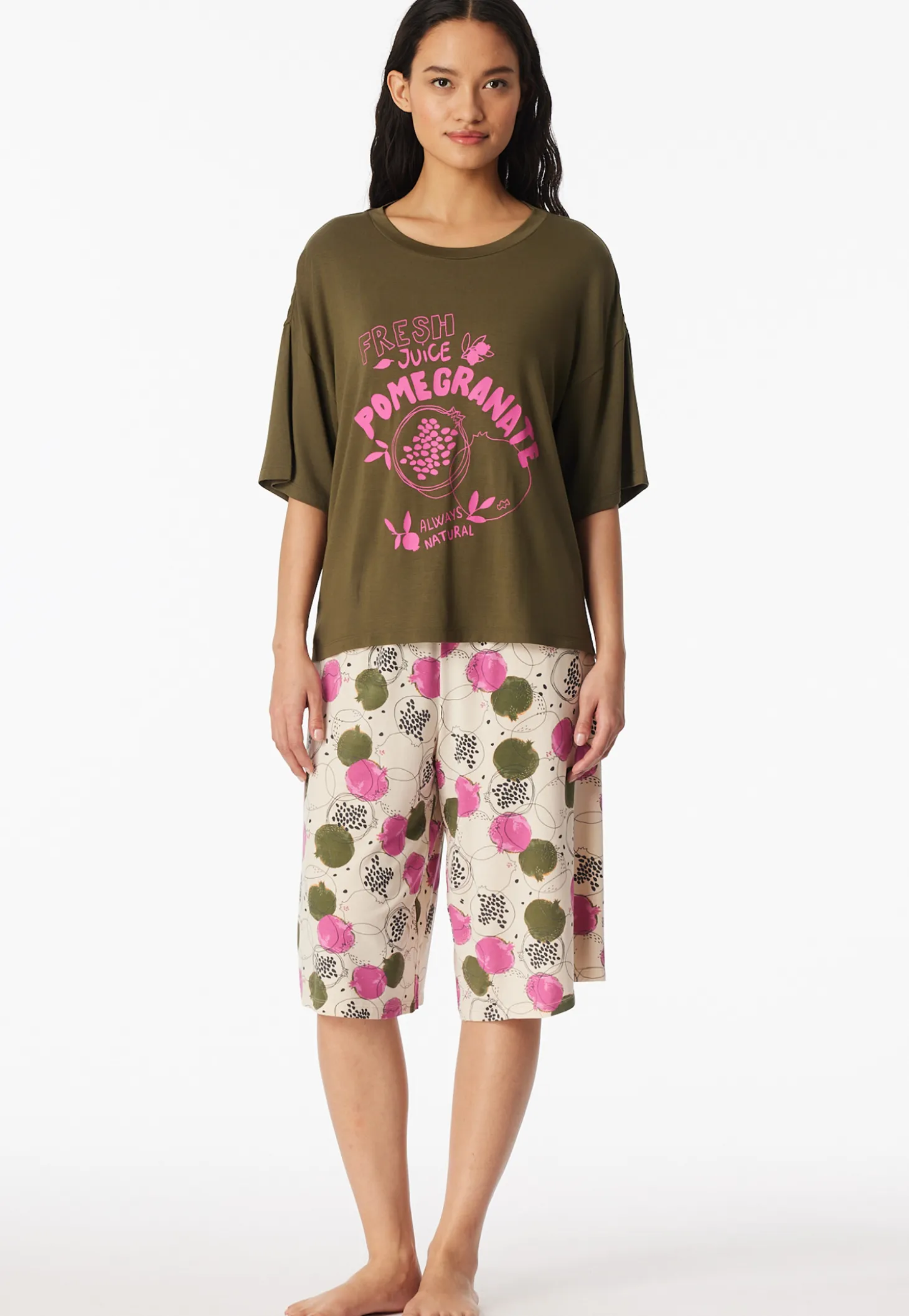 Schlafanzug 3/4lang Granatapfel oliv - Casual Fashion