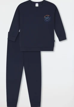 Schlafanzug lang Interlock Bündchen dunkelblau - Kids Nightwear