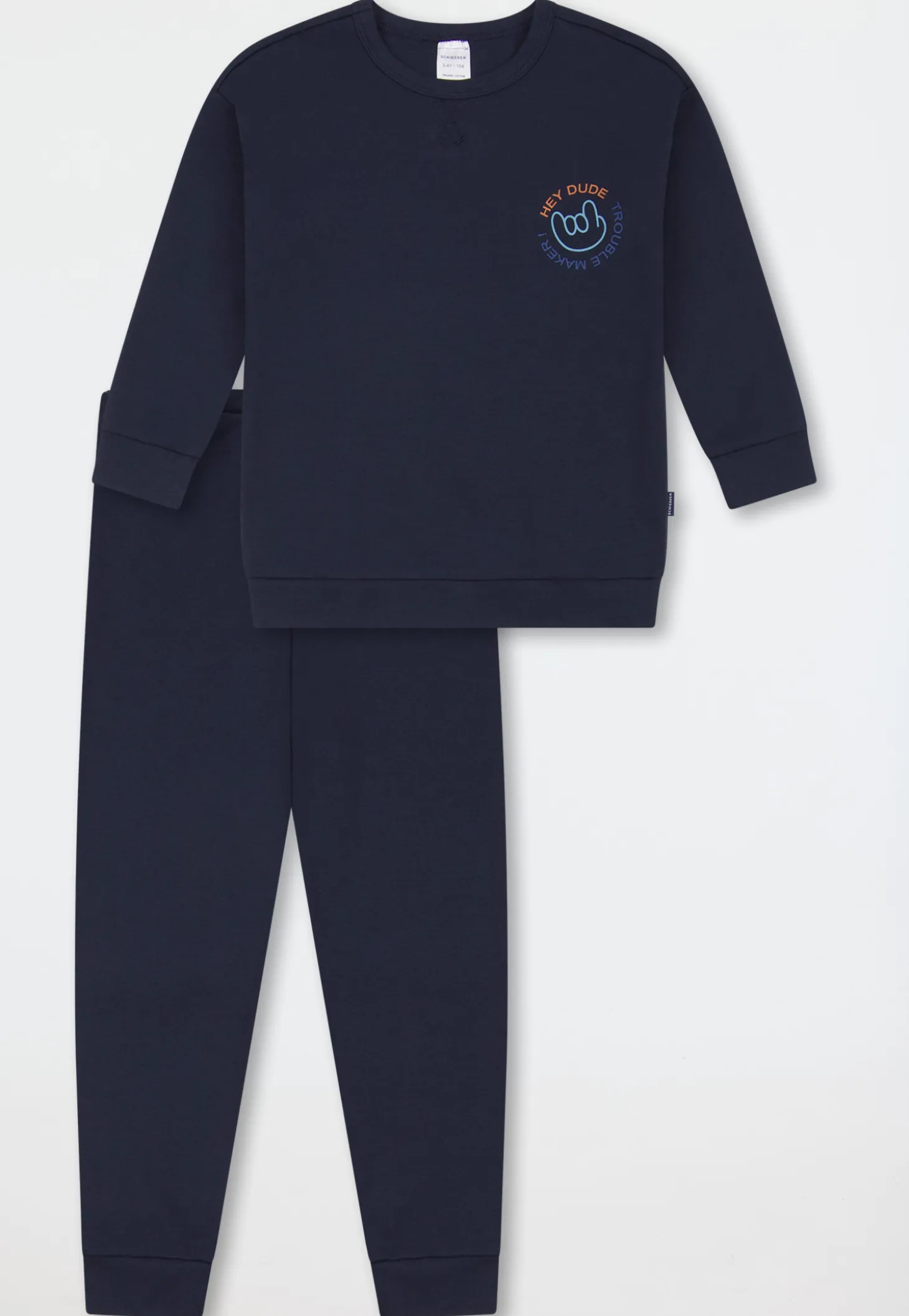 Schlafanzug lang Interlock Bündchen dunkelblau - Kids Nightwear