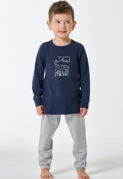 Schlafanzug lang Interlock Bündchen grau-meliert - Kids Nightwear