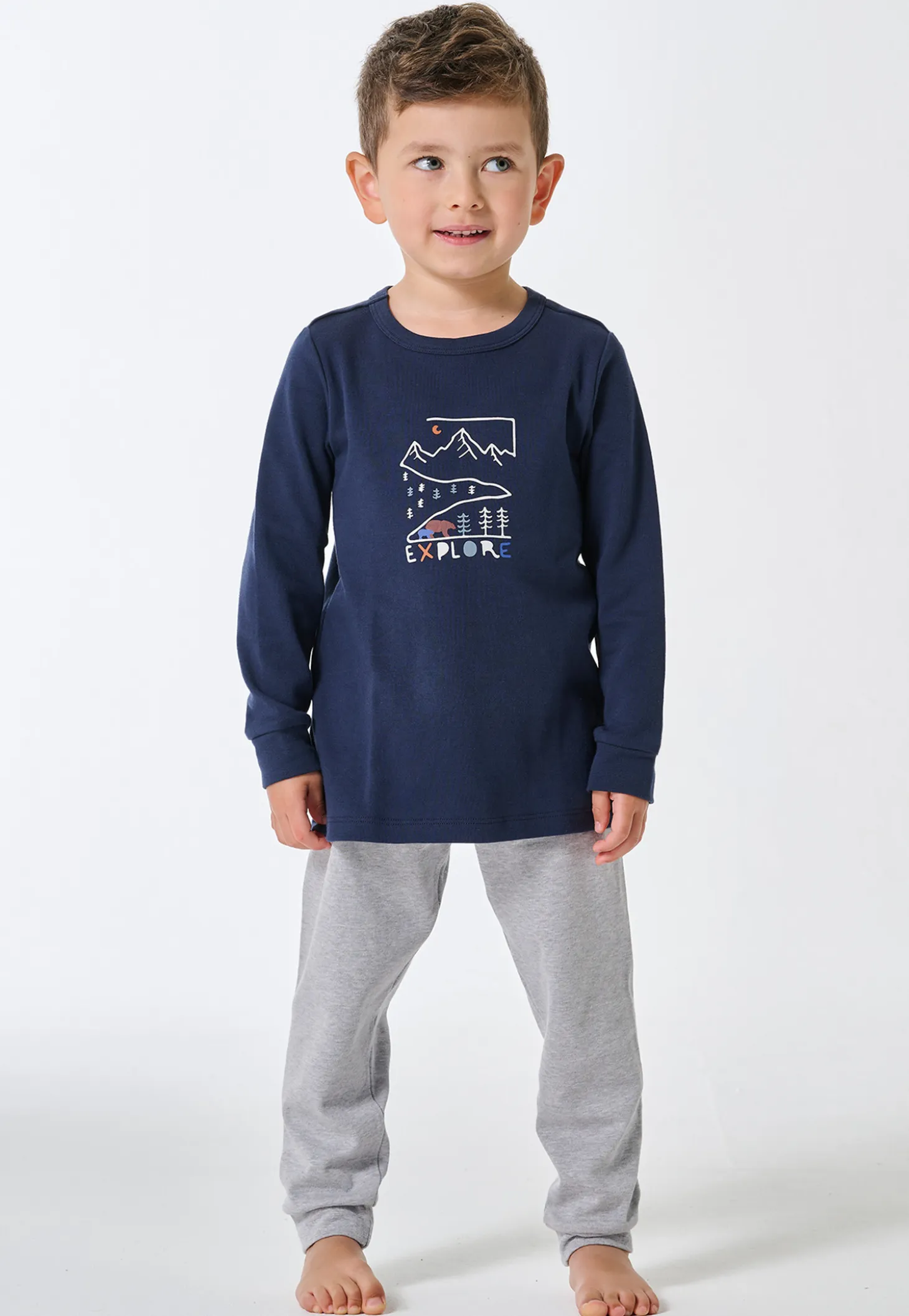 Schlafanzug lang Interlock Bündchen grau-meliert - Kids Nightwear