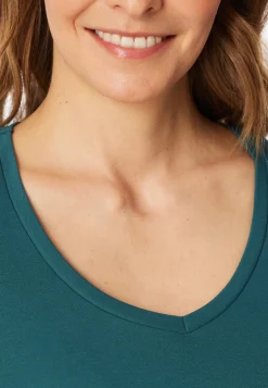 Schlafanzug lang Interlock Bündchen Blumen grün - Modern Nightwear