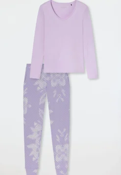 Schlafanzug lang Interlock Bündchen orchid - Modern Nightwear
