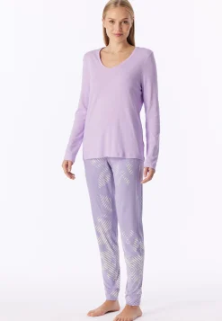 Schlafanzug lang Interlock Bündchen orchid - Modern Nightwear
