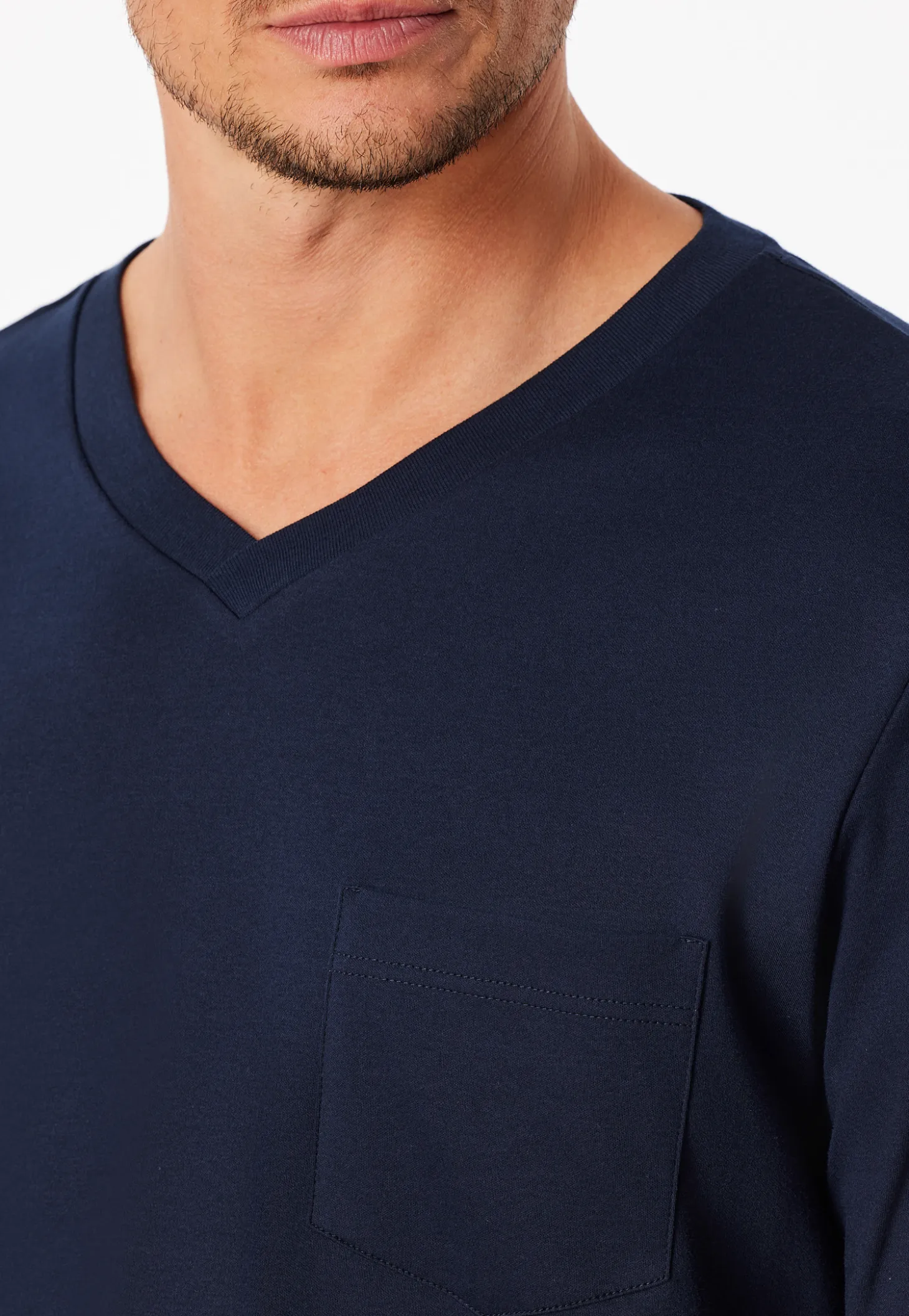 Schlafanzug lang Interlock nachtblau kariert - Fine Interlock