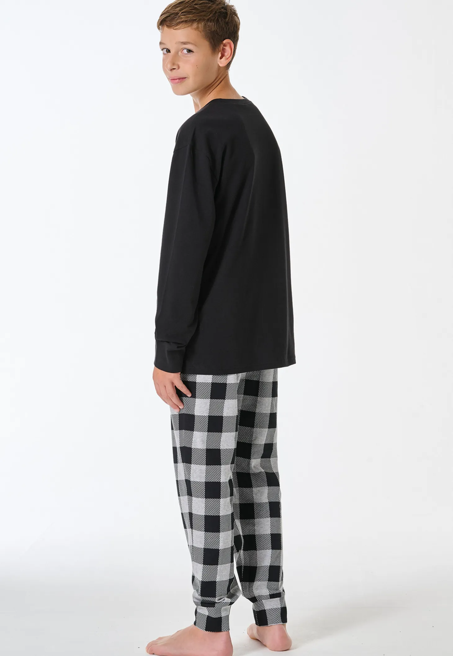 Schlafanzug lang Karo schwarz - Teens Nightwear