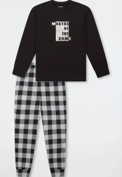 Schlafanzug lang Karo schwarz - Teens Nightwear