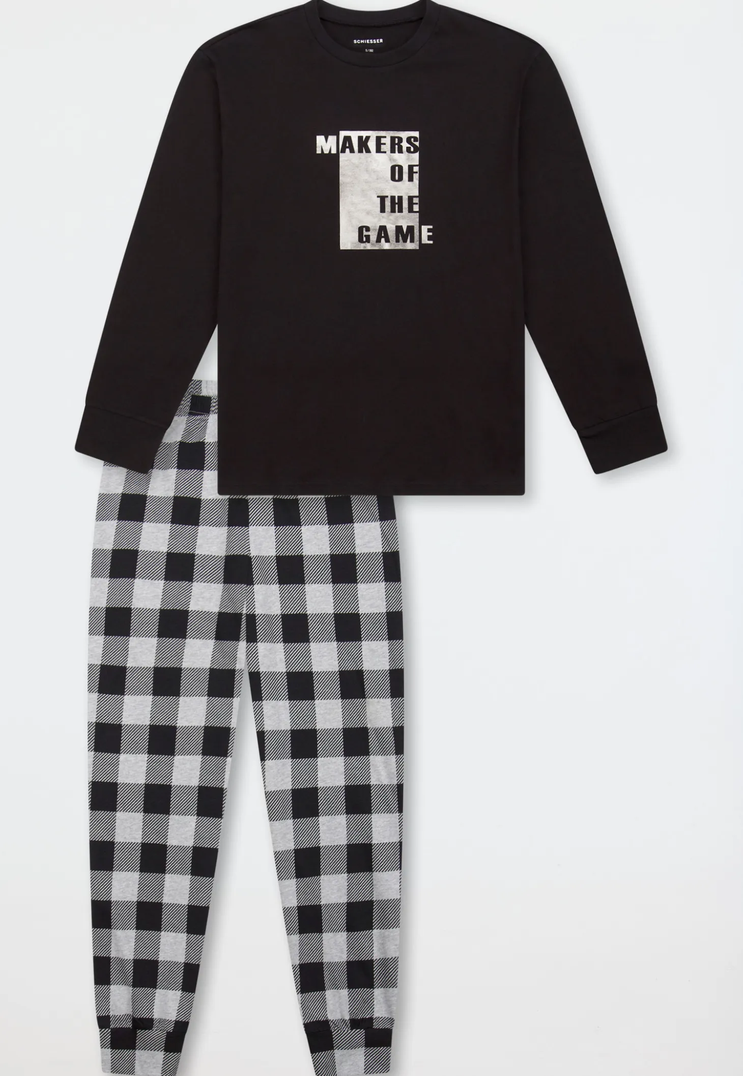 Schlafanzug lang Karo schwarz - Teens Nightwear