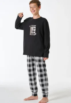 Schlafanzug lang Karo schwarz - Teens Nightwear