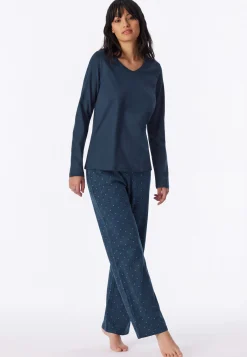 Schlafanzug lang Punkte deep blue - Casual Essentials