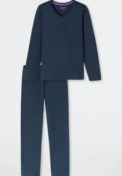 Schlafanzug lang Punkte deep blue - Casual Essentials