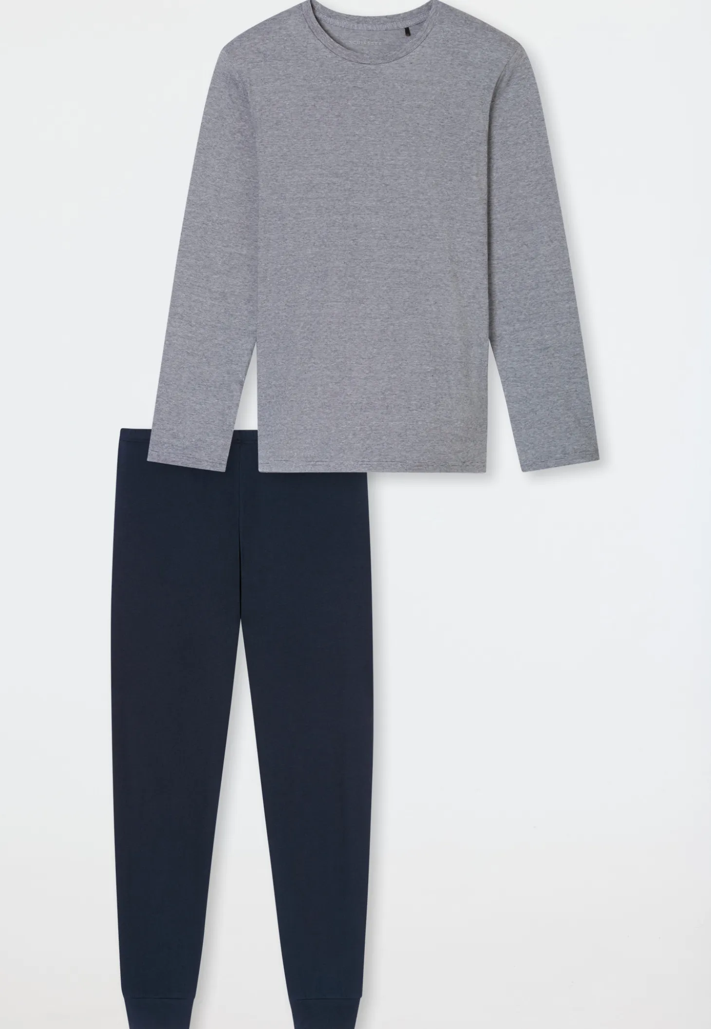 Schlafanzug lang Ringel Bündchen nachtblau - Casual Essentials