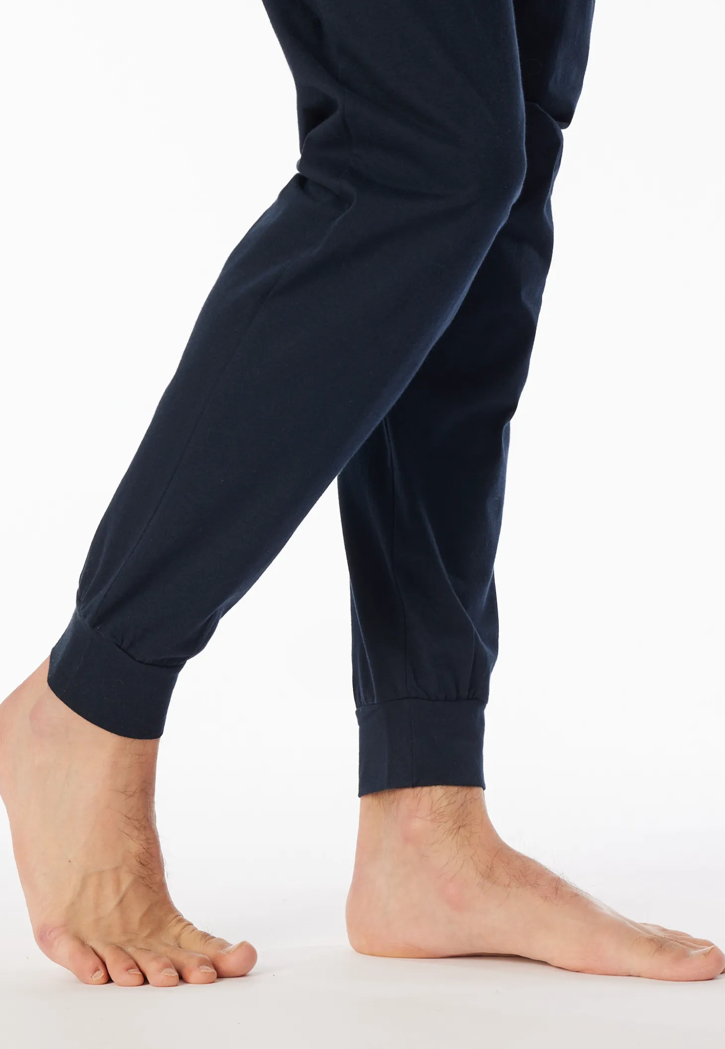 Schlafanzug lang Ringel Bündchen nachtblau - Casual Essentials