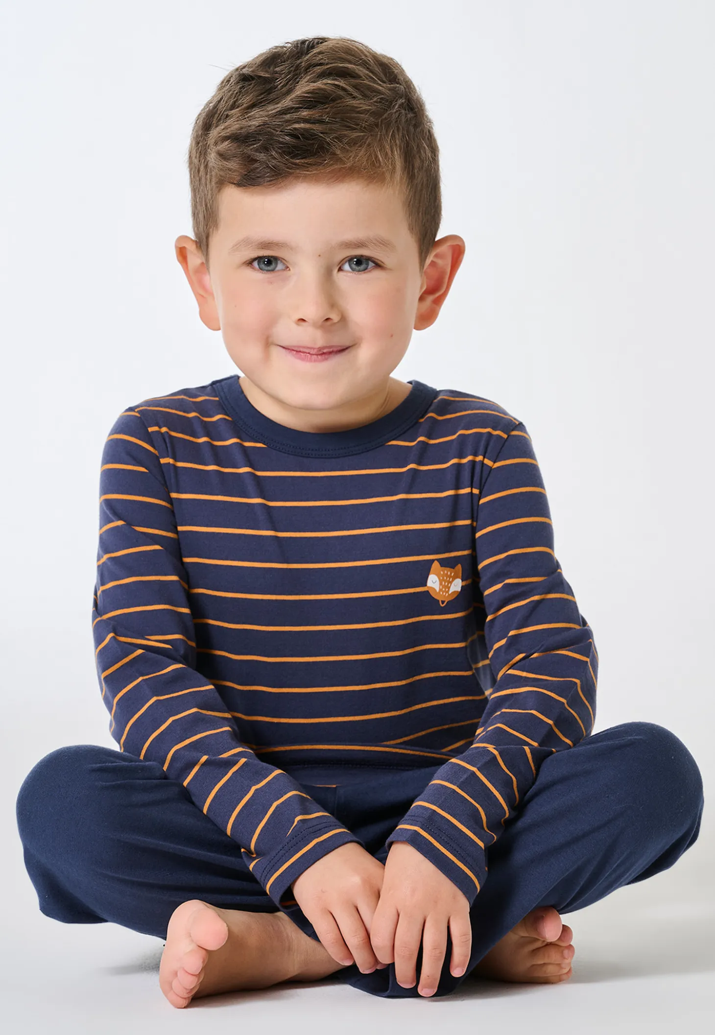 Schlafanzug lang Ringel Fuchs curry - Kids Nightwear