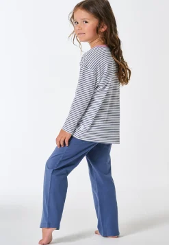 Schlafanzug lang Ringel Herz jeansblau - Kids Nightwear