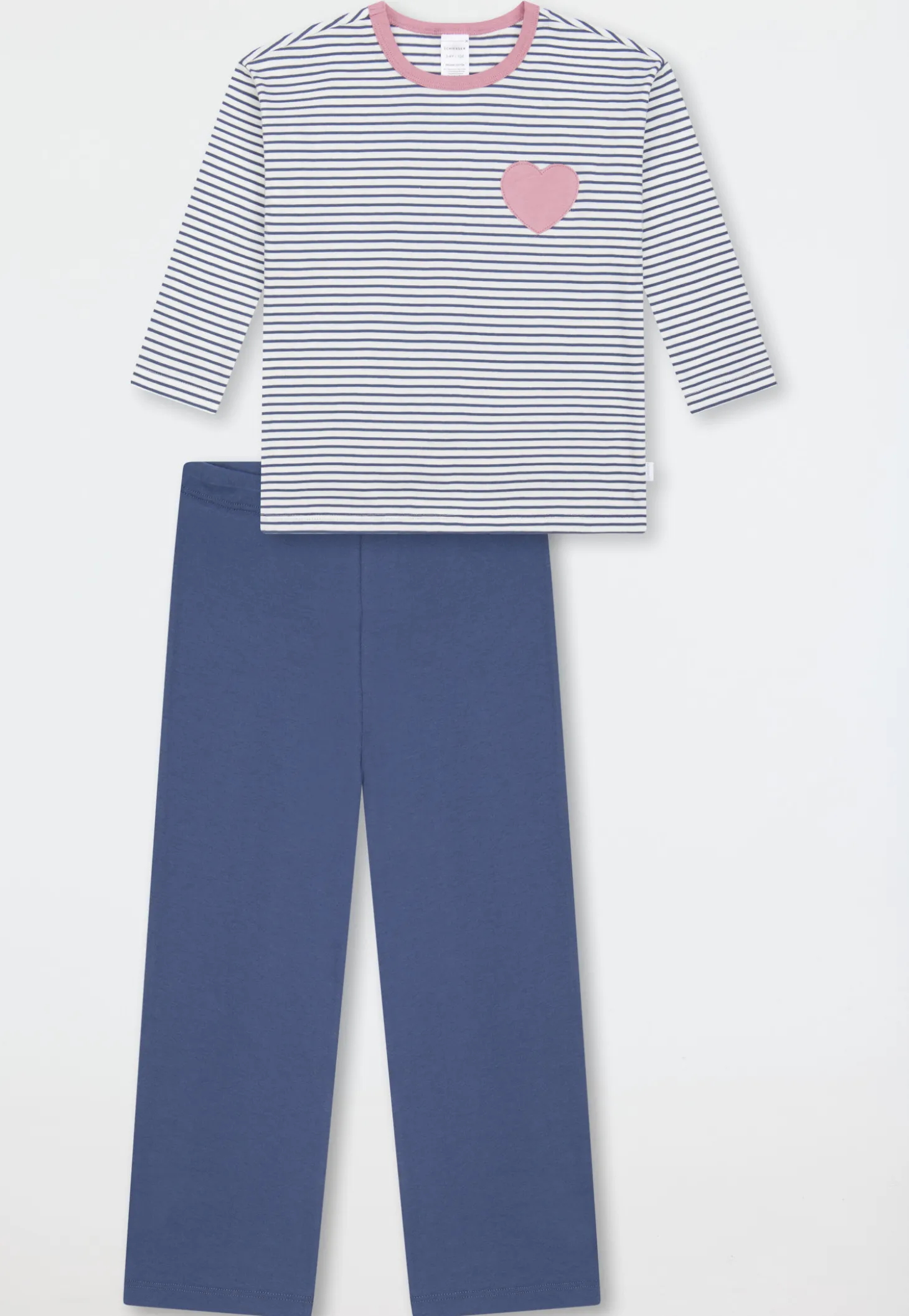 Schlafanzug lang Ringel Herz jeansblau - Kids Nightwear