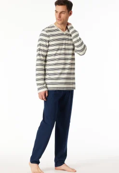 Schlafanzug lang Ringel kalkweiß - Casual Nightwear