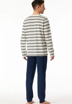 Schlafanzug lang Ringel kalkweiß - Casual Nightwear