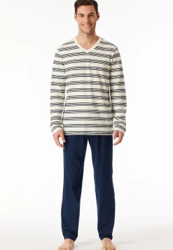 Schlafanzug lang Ringel kalkweiß - Casual Nightwear