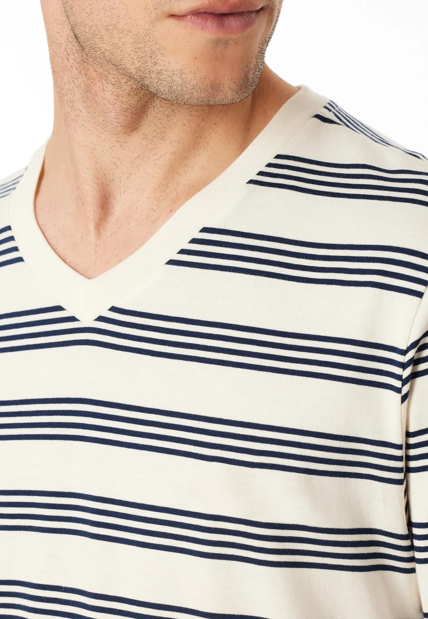 Schlafanzug lang Ringel kalkweiß - Casual Nightwear