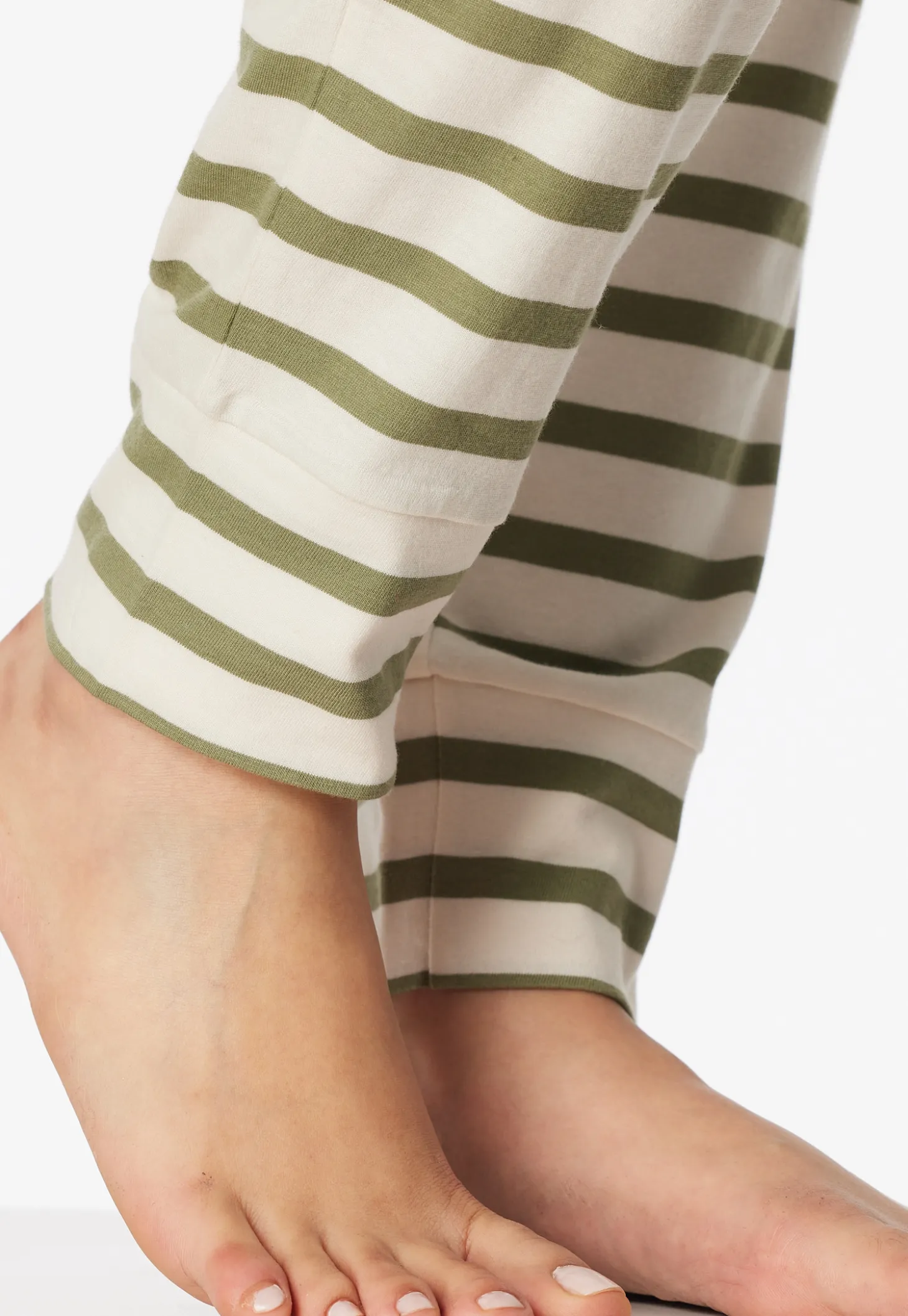 Schlafanzug lang Ringel linde - Casual Essentials