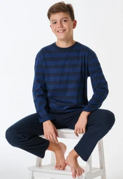 Schlafanzug lang Ringel nachtblau - Teens Nightwear