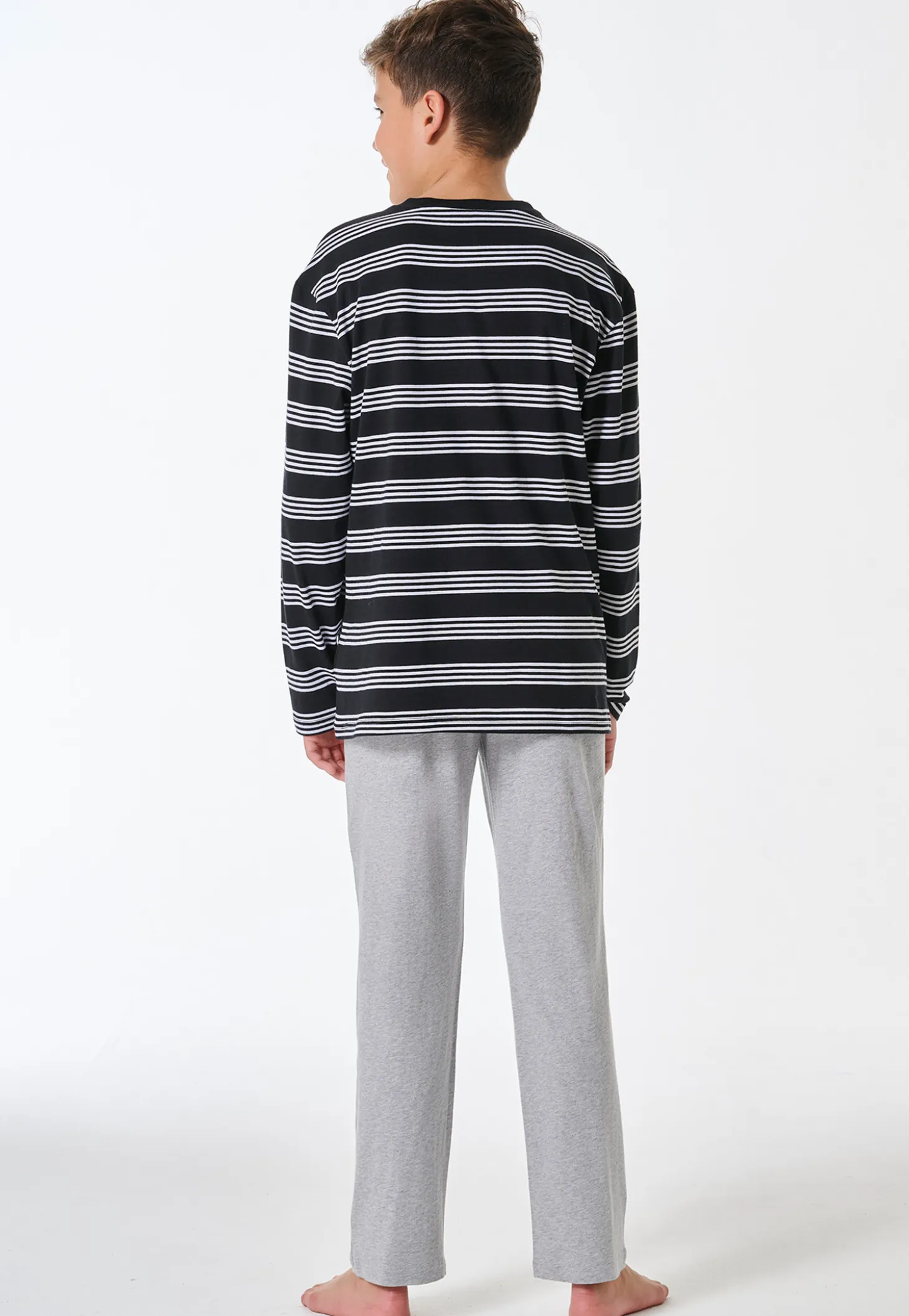 Schlafanzug lang Ringel schwarz - Teens Nightwear