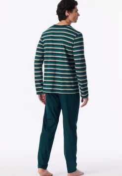 Schlafanzug lang Ringel tiefseegrün - Casual Nightwear