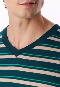 Schlafanzug lang Ringel tiefseegrün - Casual Nightwear