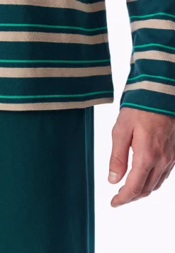 Schlafanzug lang Ringel tiefseegrün - Casual Nightwear