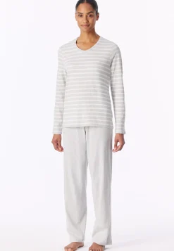 Schlafanzug lang silbergrau meliert - Casual Essentials