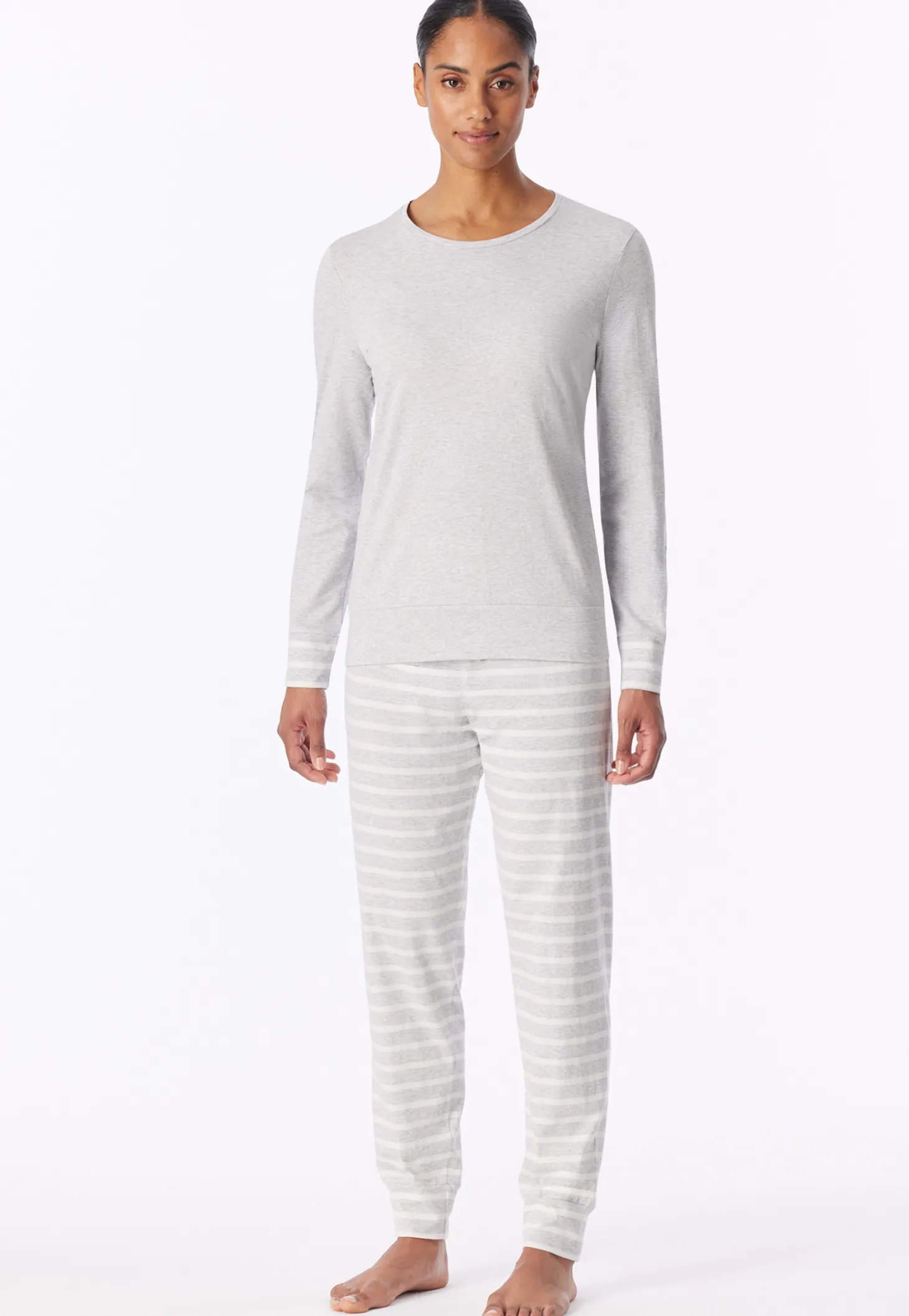 Schlafanzug lang silbergrau meliert - Casual Essentials