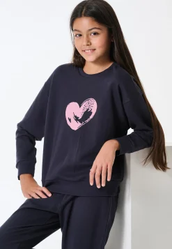 Schlafanzug lang Sweatware Bündchen navy - Nightwear