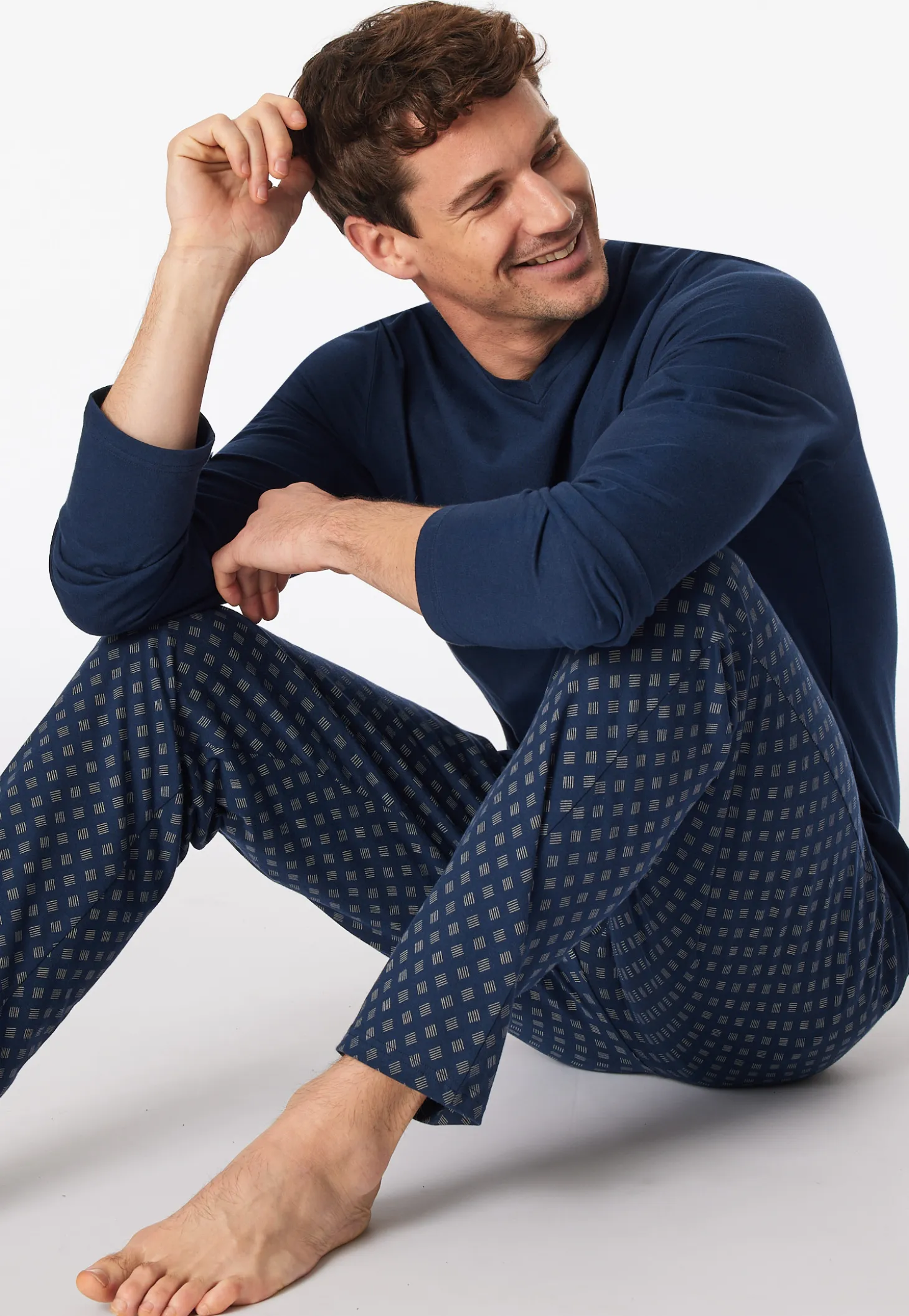 Schlafanzug lang V-Ausschnitt admiral - Casual Essentials