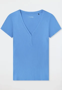 Shirt kurzarm Doppelripp Druckknöpfe aqua - Mix+Relax