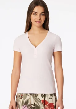 Shirt kurzarm Doppelripp Druckknöpfe rosé - Mix+Relax