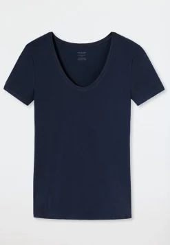 Shirt kurzarm Feinripp nachtblau - Naturschönheit