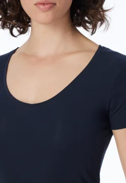 Shirt kurzarm Feinripp nachtblau - Naturschönheit