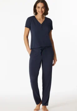 Shirt kurzarm Henley Knopfleiste blau - Mix+Relax