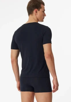 Shirt kurzarm Jersey elastisch V-Ausschnitt blauschwarz - Long Life Soft