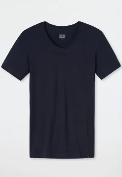 Shirt kurzarm Jersey elastisch V-Ausschnitt blauschwarz - Long Life Soft